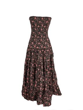 Vintage Betsey Johnson Black prairie Maxi Dress with Pink Floral Print S